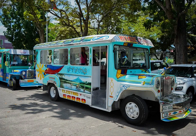 Electric Sarao jeepney parked at the Philippines launch
