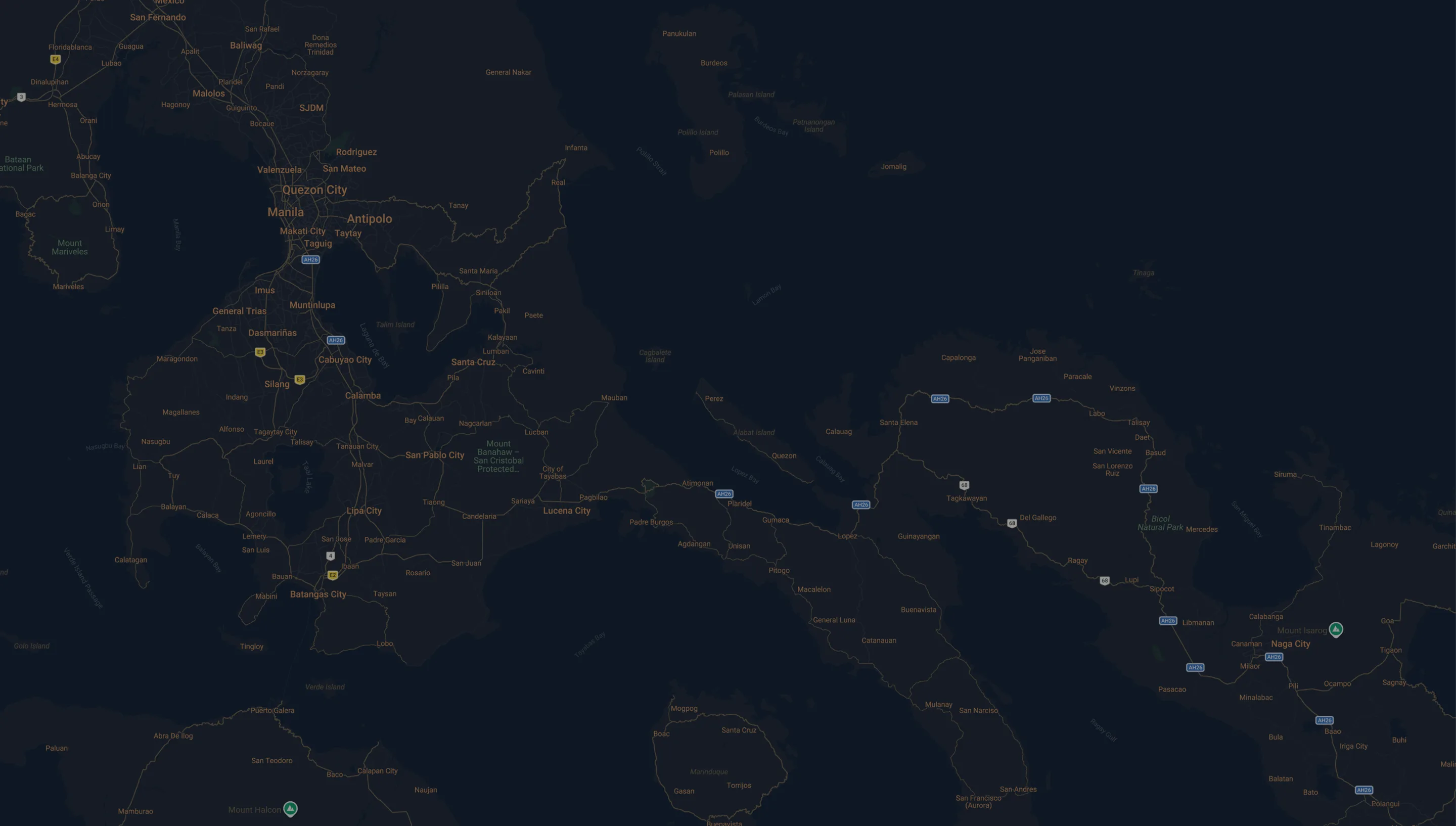 Map of southern Luzon from Manila to Albay